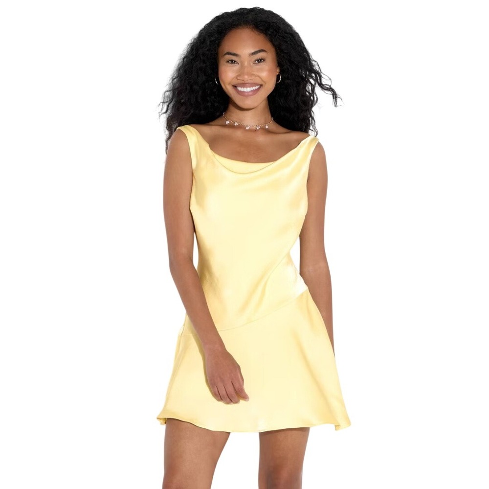 Wild Fable Women's Yellow Satin Cowl Neck Mini‎ Sheath Dress Size M
